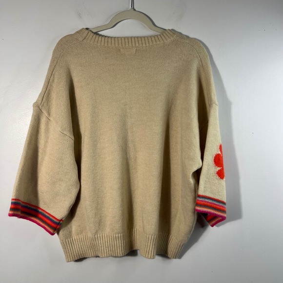 Womens Easel Flower Power Retro Oversized Sweater Tan Orange S - Picture 2 of 13
